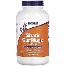 Акулій хрящ NOW Shark Cartilage 750 mg, 300 капсул для підтримки кісток та суглобів