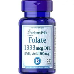 Фолієва кислота Puritan's Pride Folate 1333 mcg DFE (Folic Acid 800 mcg) 250 таблеток