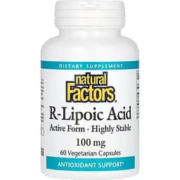 R-липоевая кислота Natural Factors R-Lipoic Acid+ 100 мг 60 вегетарианских капсул