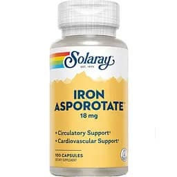 Витамины и минералы Solaray Iron Asporotate 100 капсул