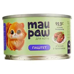 Повнораціонний корм для дорослих котів MAU PAW Паштет м'ясний з телятиною консервований 100 г