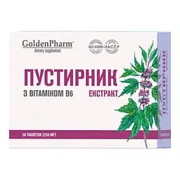 Дієтична добавка Golden Pharm Пустирник екстракт з вітаміном В6, 50 пігулок