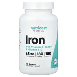 Залізо для жінок Nutricost With Vitamin C, Folate & Vitamin B12, 180 капсул