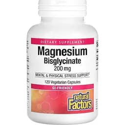 Магний бисглицинат Natural Factors Magnesium Bisglycinate 200 мг 120 вегетарианских капсул