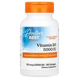 Вітамін D3 Doctor's Best Vitamin D3 125 мкг 180 веган капсул