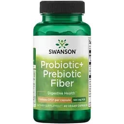 Пробіотик та пребіотик Swanson Probiotic+ Prebiotic Fiber 1 Billion Cfu 60 веганських капсул - мініатюра 1