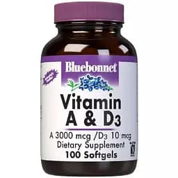 Вітамін А і D3 Bluebonnet Nutrition 10 000 IU / 400 IU 100 желатинових капсул