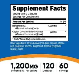 Берберин гідрохлорид Nutricost із цейлонською корицею 1200 мг 120 капсул - мініатюра 3