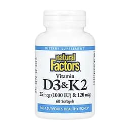 Vitamin D3 & K2 25 mcg (1000 IU) & 120 mcg - 60 softgels