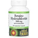 Бетаин гидрохлорид Natural Factors Betaine Hydrochloride with Fenugreek с пажитником 500 мг 90 вегетарианских капсул