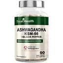 Ашваганда с черным перцем True Health Ashwagandha KSM-66 + Black Piperine, 90 вегакапсул для борьбы со стрессом