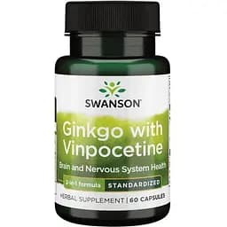 Гінкго білоба з вінпоцетином для мозкової діяльності Swanson Ginko with Vinpocetine 60 капсул (100-75-5752679-20)